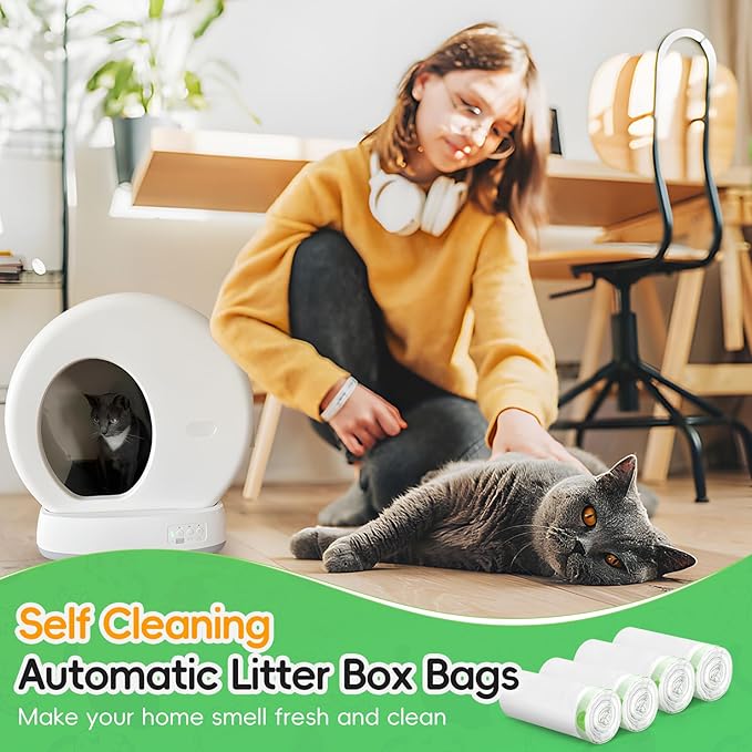 120 Pack Cat Litter Box Liners for Meo Want SC01, MW-SC02, MW-LR01,1.5 Mil Thick Drawstring Heavy Duty Leak-proof Disposable Smart Self-Cleaning Litter Box Robot Waste Drawer Trash Bags 18" x 12.6"-Mewly Pet