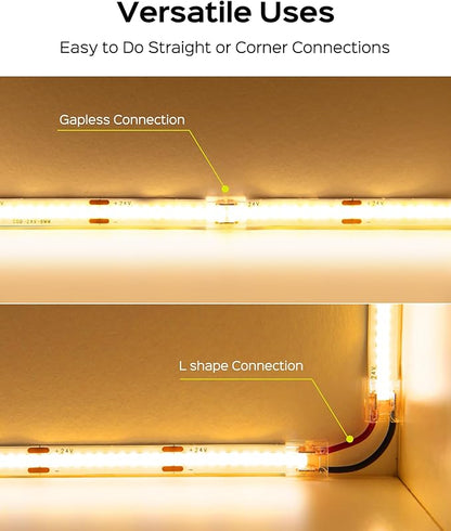 JACKYLED 8mm 2Pin FCOB COB LED Light Strip Connectors Kit, 16pcs Transparent Connectors & 5pcs 15cm Long 22AWG Extension Wires for Gapless Connection, FCOB 2 pin Single Color Strip Corner Connection