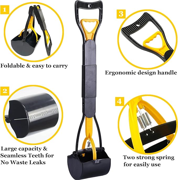 Pooper Scooper 2 Pack with 20 Litre Step Dog Poop Trash Can, 28" Long Handle Dog Poop Scoopers for Large Small Dogs Heavy Duty, Removable Inner Bucket for Outdoors, 50 Waste Bags Included-Mewly Pet