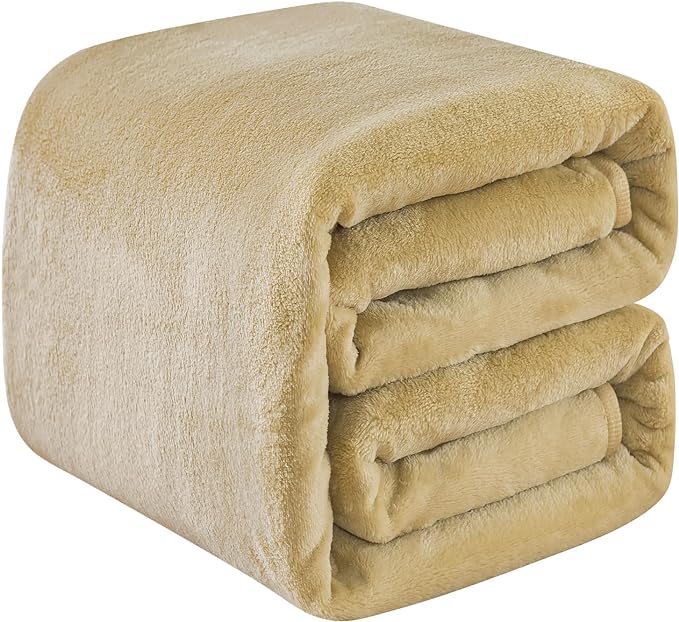 Fleece Blankets for All Season - Premium Lightweight Anti-Static Throw for King Size Bed Extra Soft Brush Fabric Warm Sofa Thermal Blanket 90" x 108"(Khaki)