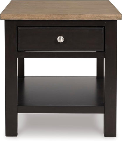 Signature Design by Ashley Drazmine Casual End Table with 1 Lower Shelf, Light Brown & Black