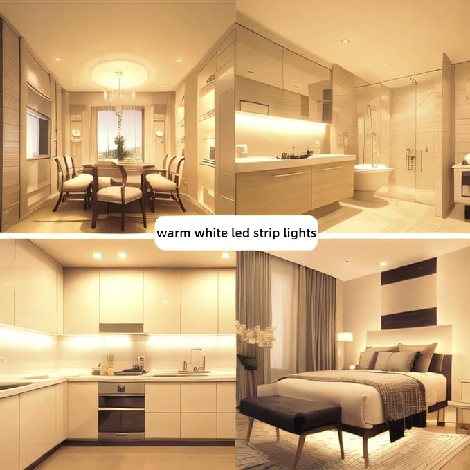 RadiantFlux Warm White Led Strip Lights for Bedroom, 16.4ft 300Leds, Dimmable,Flexible, Super Bright LED Tape Lights for Living Room, Kitchen, Vanity Mirro （Indoor Use）