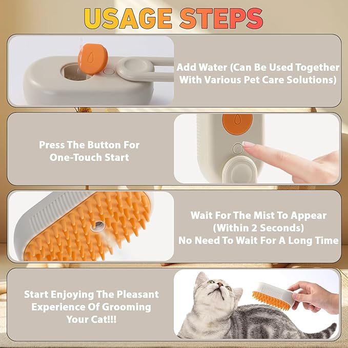 (2PCS) 4 in 1 Cat Steam Brush for Shedding, 2025 New Rechargeable Steam Pet Brush, Massaging and Cleaning Shedding Pets Hair (khaki+white)-Mewly Pet