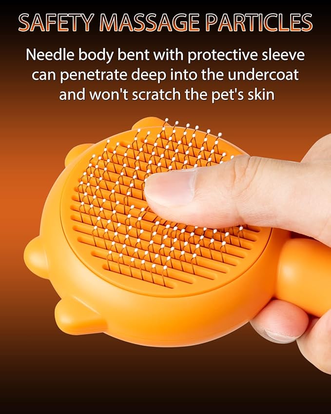 Pet Demon Brush, Cute Self Cleaning Slicker Brush for Dogs Cats Puppy Rabbit, Professional Pet Grooming Hair Removal Tool for Short & Long Hair-Mewly Pet