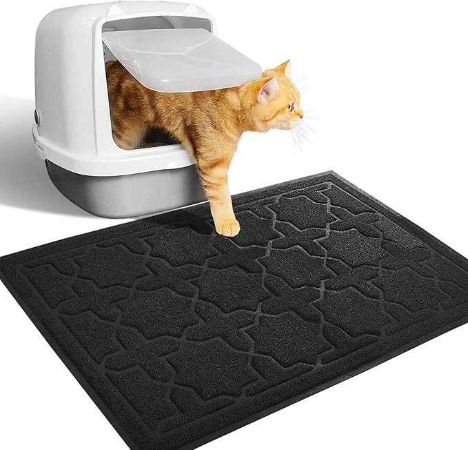 Yimobra Cat Litter Mat, 24"x20" Litter Mat with Litter Lock Mesh, Soft Cat Litter Mat Litter Trapping Mat, Easy to Clean, Non-Slip, Water Resistant, Litter Free Floors, Black-Mewly Pet