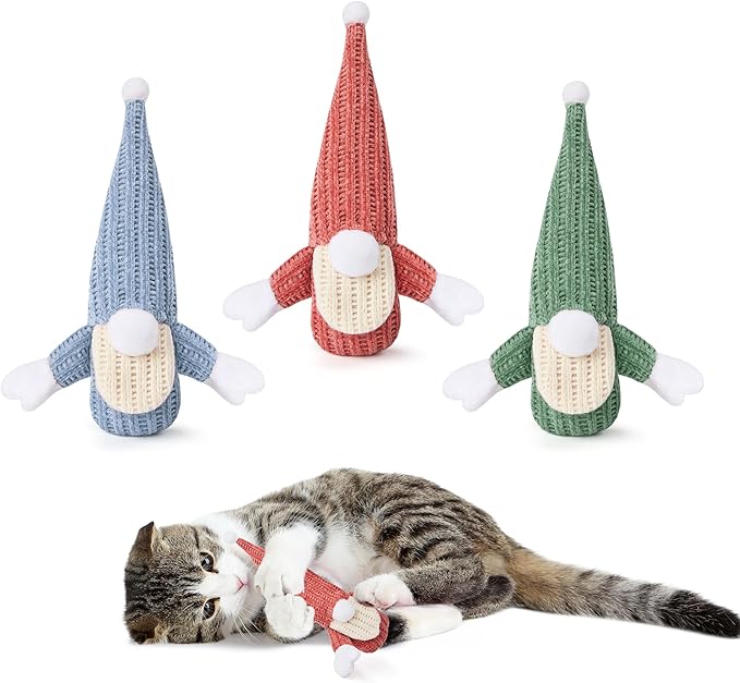 Potaroma Cat Toys 3 Pcs Catnip Crinkle Sound Santa Claus, Soft Durable Teething Material, Interactive Cat Kicker for Indoor Kitten Exercise 8.5 Inches for All Breeds-Mewly Pet