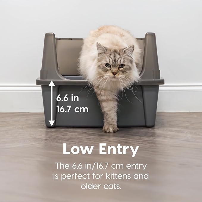 IRIS USA XX-Large Cat Litter Box, Open Top Extra Large Litter Box for Big Cats and Multi-Cat Households, High Sided Scatter Shield, Easy to Clean, 30" L x 20" W x 14" H, Gray-Mewly Pet