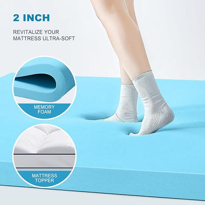 MASVIS King Size Dual Layer 4 Inch Memory Foam Mattress Topper, 2 Inch Gel Memory Foam and 2 Inch Cooling Pillow Top Mattress Pad Cover for Back Pain, Medium Support