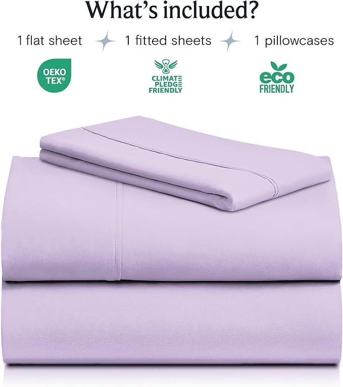 LuxClub 3 PC Sheet Sheets Deep Pockets Wrinkle Free-Kids-Fitted Sheets Machine Washable Hotel Bedding Silky Soft - Lavender Twin