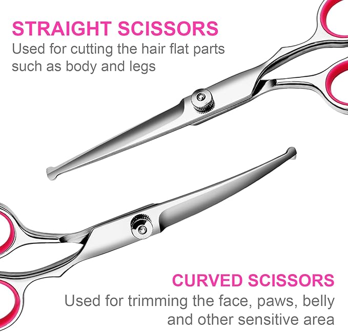 6 in1 Professional Dog Grooming Scissors Kit, Dog Shears for Grooming with Safety Round Tips, Titanium Coated Grooming Scissors for Dogs Cat Pet At Home-Mewly Pet