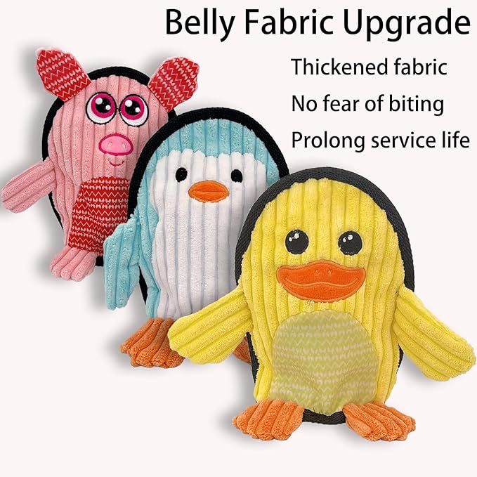 Squeaky Dog Toys 3 Pack, Soft and Tough Dog Plushes, No Stuffed Toy Sets, Durable Pet Chew Toys for Small, Medium and Large Dogs Interact and Reduce Boredom-Mewly Pet