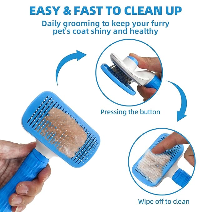 Dog Brush for Shedding,6 PCS in One Pet Slicker Hair Brush Kit Organizer Bag - Dog Cat Grooming Deshedding Undercoat Rake Brush Comb for All Small Large Dogs Cats Blue-Mewly Pet