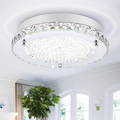 Crystal Flush Mount Ceiling Light Fixture 13.8" Hallway Lighting Fixtures Ceiling Crystal Ceiling Light Fixture Chrome for Kitchen, Bathroom, Bedroom, Closet