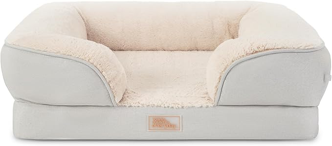 TOWN & COUNTRY EVERYDAY CuddleTown Comfy Solid Bolster Sofa Pet Bed, Supportive & Calming Egg Crate Foam, Non-Slip Bottom, Machine Washable Cover, Grey, Large 35"x25"x8"-Mewly Pet