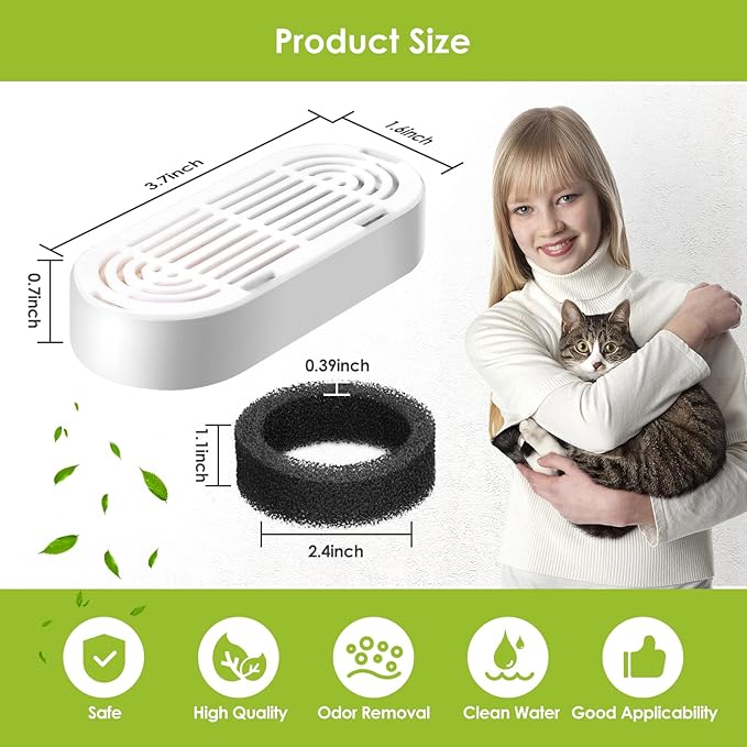 6 Pack Replacement Cat Fountain Filters & Replacement Sponges for Stainless Steel Pet Fountain with Water Level Window, Fountain Carbon Filters for Dog Water Dispenser Bowl-Mewly Pet