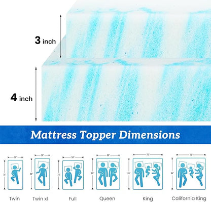 Sweetcrispy Mattress Topper King, 4 Inch Thick Memory Foam Gel Infused Cooling Toppers Pad for King Size Bed, Sleeper Sofa, RV, Camper, CertiPUR US Certified, Ventilated and Breathable