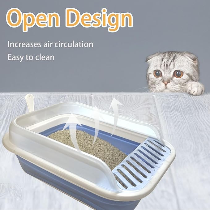 Collapsible Kitten Litter Box, Open Small Cat Litter Box with High Side Shallow Kitten Litter Pan Anti-Splashing Waterproof Low Entry Travel Litter Pan with Falling Sand Pedal-Mewly Pet