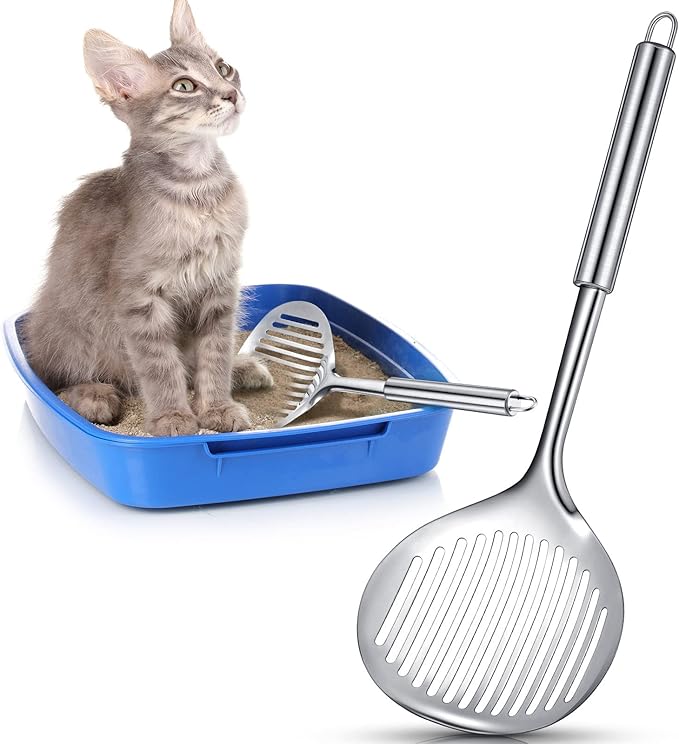 2 Pcs Cat Metal Litter Scoop Litter Scoop, Cat Accessories Scooper Stainless Steel Kitty Poop Sifting Cleaning for Litter Box, Metal Poop Sifter Pet Supplies-Mewly Pet