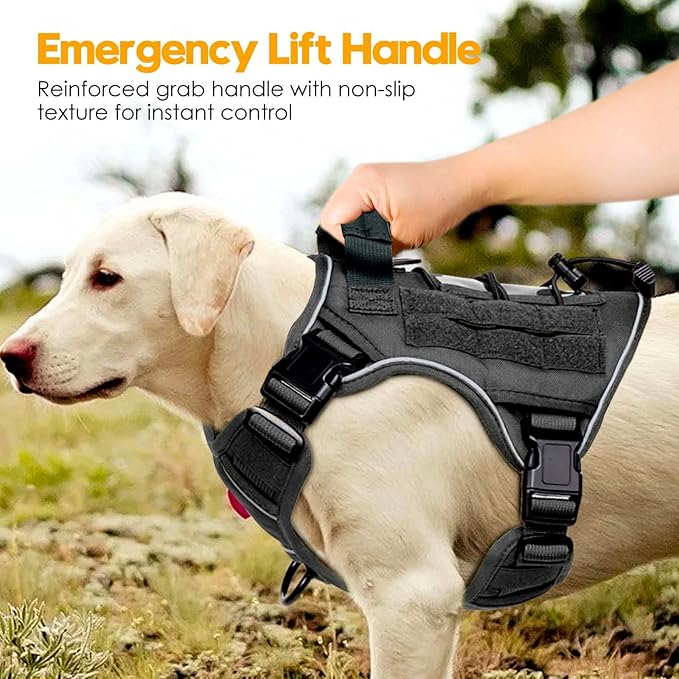Heavy-Duty Tactical Dog Harness for Large Dogs, No Pull Adjustable Reflective Pet Vest with Molle System, K9 Military-Grade Control for Service Training, Outdoor & 10+ Breeds, Gray, Small-Mewly Pet