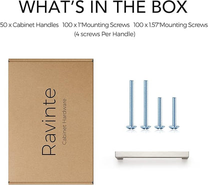 Ravinte 50 Pack Cabinet Handles Square Cabinets Cupboard Hanldes Brushed Nickel Drawer Pulls Stainless Steel Kitchen Cabinet Pulls Cabinet Hardware Drawer Handles 5 inch Hole Center