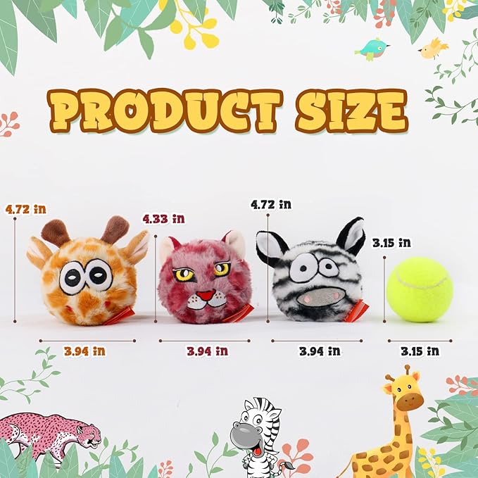 DKING 3Pack Squeaky Dog Balls,2 in1 Funny Puppy Ball Toys,Birthday Dog Toy for Small Medium Dogs (Animal Ball)-Mewly Pet