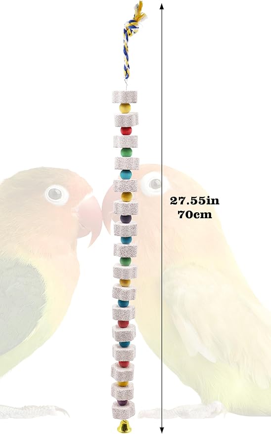 2 Pack 27 Inches Extra Long Bird Chewing Toy, Parrot Beak Grinding Calcium Stone with Bells, Bird Cage Accessories, Cage Toys for Cockatiel Parakeet Parrot Budgies Rat Hamster Rabbit African Grey-Mewly Pet