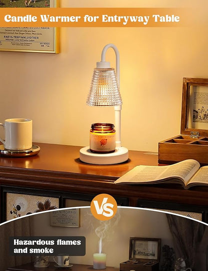 Innqoo White Candle Warmer Lamp with Timer, Dimmable Candle Warmer for Jar Candles, Height Adjustable Wax Melts Warmer, Birthday Gifts for Women Mom, House Warming Gifts New Home Decor