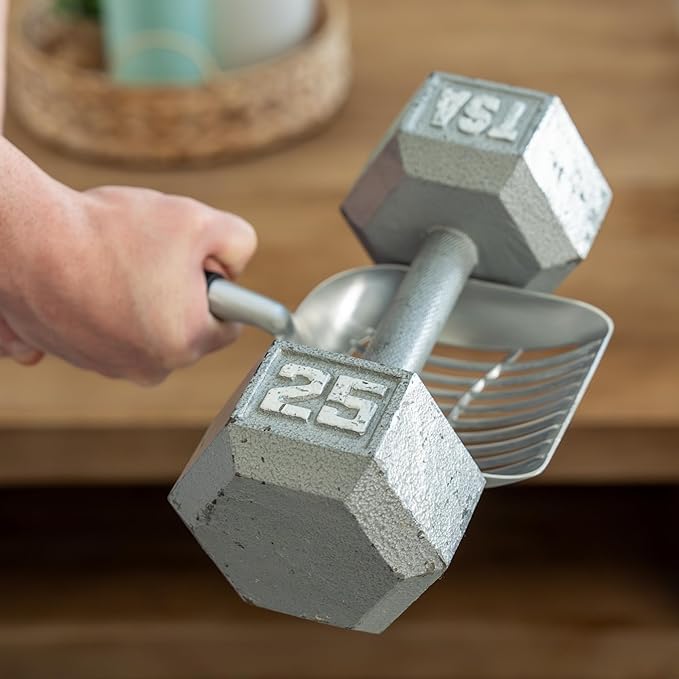 Heavy Duty Full Metal Cat Litter Scoop with Holder - Speed Sifter Litter Box Scooper Captures All Clumps - Kitty Litter Sifting Shovel Comfy Handle - Cat Scooper Includes Litter Bags & Non-Slide Clip-Mewly Pet