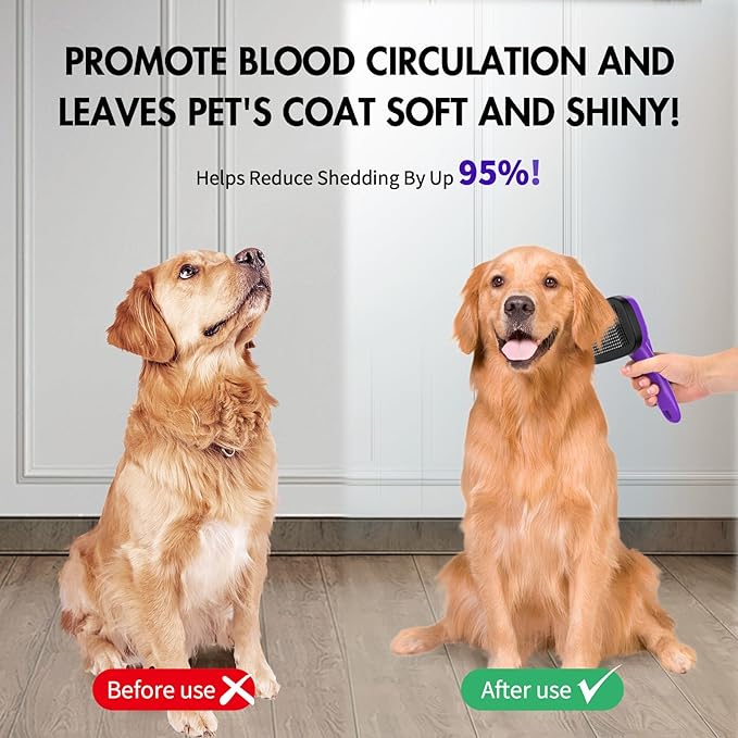 Dog Brush Kit - Self-Cleaning Slicker Brush with Bath Brush & Undercoat Rake | Deshedding Tools for Large - Small Dogs & Cats, Professional 3-in-1 Pet Grooming Set for Heavy Shedding, Purple-Mewly Pet