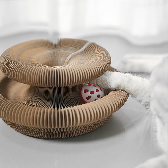 Kitty Curls Cat Toy Kurlz, Interactive Scratch Pad, Foldable Accordion,Cat Recyclable Scratcher with Ball (Black)-Mewly Pet