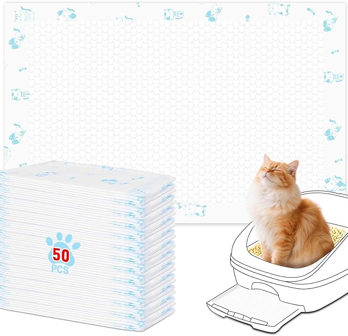 Cat Pads 50 ct Super Absorbent Pet Pee Pads Compatible with Tidy Cats Breeze Litter System 16.9x11.4 Inch Litter Pad for Litter Box-Mewly Pet