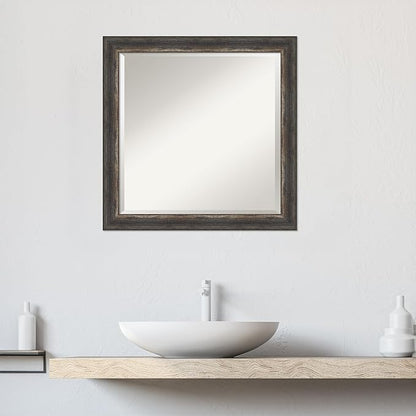 Amanti Art Brown Bathroom Mirror for Over Sink, 23x23 Bark Rustic Char Narrow Square Vanity Mirror, Medium Country Rustic Frame, Hangs Horizonally and Vertically, Bathroom Wall Decor, Beveled Edge