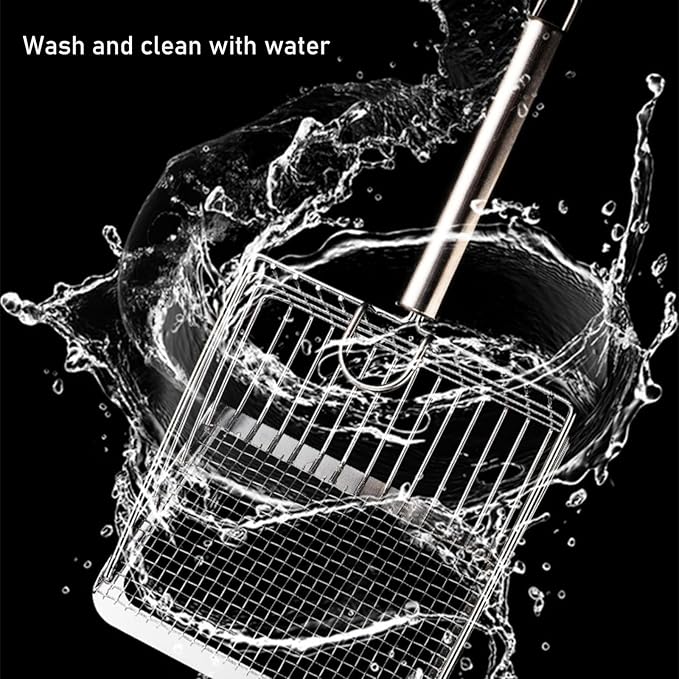 Cat Litter Scoop, Metal Scooper, Deep Shovel, Ergonomic Handle, Kitten Poop Sifting, Durable, Heavy Duty Speed Sifter, for Litter Box （Silvery-Gray）-Mewly Pet