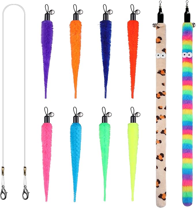 Cat Wand Toy Set, 11 Pcs Including Worm & Snake Refills, Wand Replacement Rope, for Bored Indoor Adult Cats & Kittens-Mewly Pet