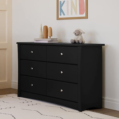 Storkcraft Crescent 6-Drawer Dresser (Black) – GREENGUARD Gold Certified, Black Dresser for Bedroom, Kids & Nursery Storage Chest, Safety Interlocking Drawers, Pre-Installed Tracks, Kids Chest