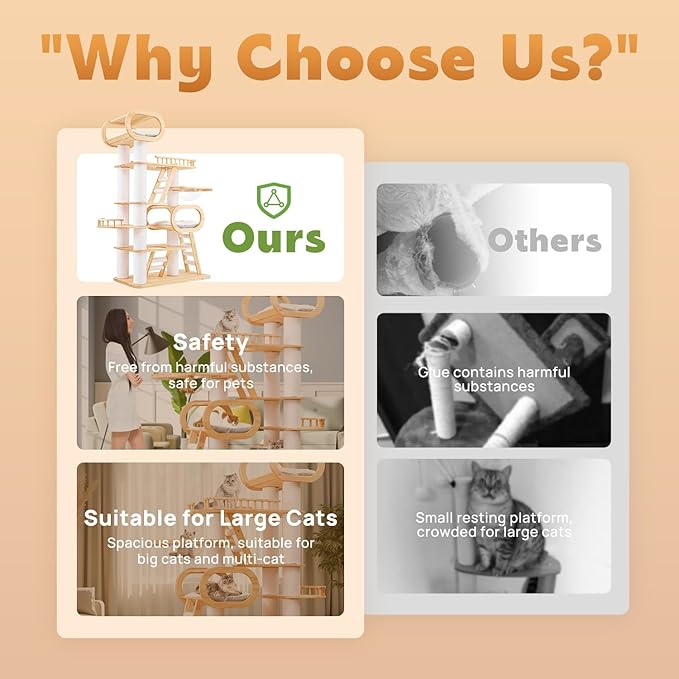 76.8'' Modern Cat Tree for Indoor Cats, Tall Wooden Cat Tower for Home Decoration, Multi-Level Tower with Transparent Cat Bed, Huge Cat Condo for Multi-Cat Families-Mewly Pet