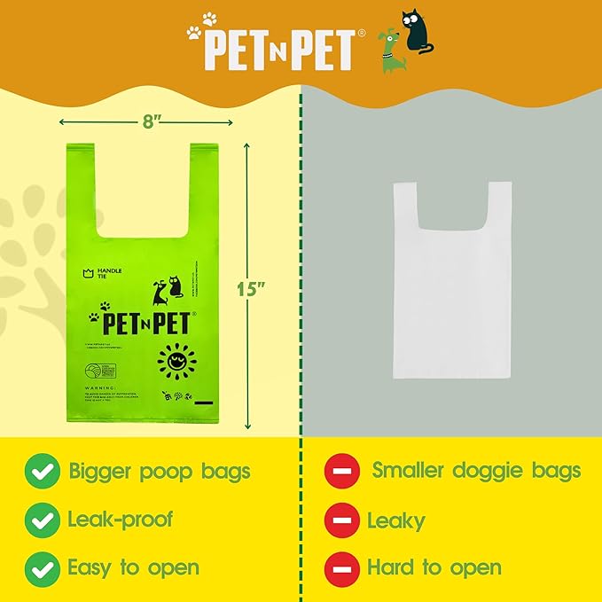 Pet N Pet 200 Counts Unscented Dog Poop Bags Rolls with Tie Handles, 38% Plant Based & 62% PE Poop Bags for Dogs, Extra-Thick Doggie Poo Bag, Pet Waste Bag-Mewly Pet