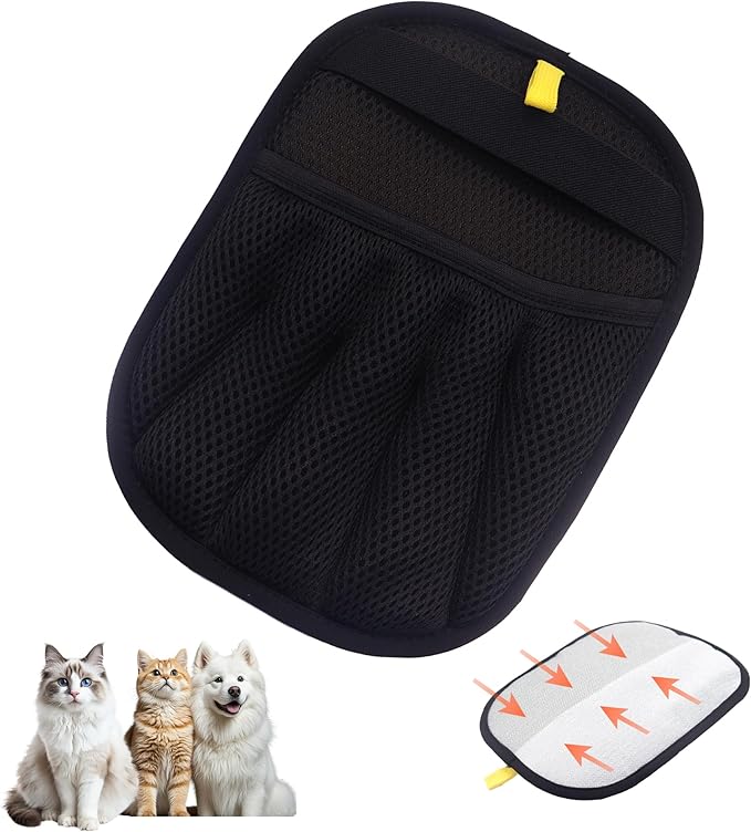 Electrostatic Pet Hair Remover Glove, Reusable Pet Hair Removal Glove for Dog & Cat Grooming, Double Sided Static Pet Hair Fur Remover Gloves for Clothing, Couch, Car Seat (2 gloves+1 flea comb)-Mewly Pet