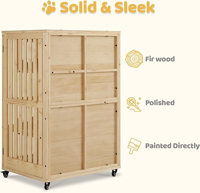 MCombo Wooden Cat Houses for Indoor Cats, Luxury Kitten House with Scratching Pad, Lockable Doors, Wheels, CT090-Mewly Pet