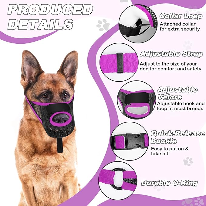 Dog Muzzle, Soft Air Mesh Muzzle for Small Medium Large Dogs Anti Biting Barking Chewing Scavenging, Breathable Adjustable Loop Pets Muzzle with Front Opening Design Allows Panting Drinking(Purple,XL)-Mewly Pet