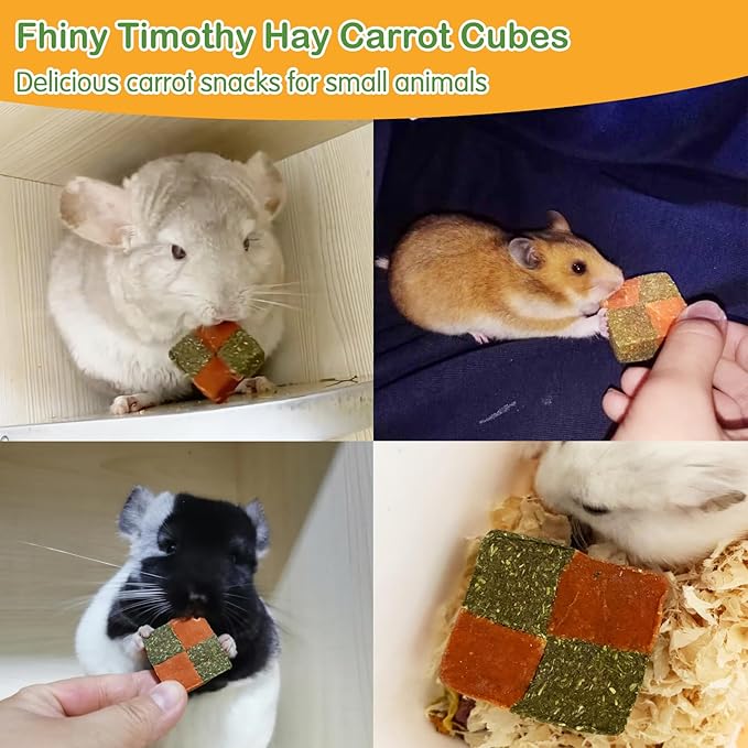 Fhiny 24 PCS Rabbit Chew Toys, Natural Timothy Hay Carrot Biscuit Handmade Bunny Molar Toys for Teeth Small Animal Snacks for Rabbits Guinea Pigs Chinchillas Hamsters Gerbils-Mewly Pet