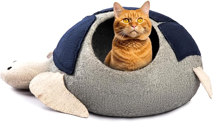 Luxurious Eco-Friendly Merino Wool Cat Cave Bed Sloth - Foldable Hideaway Pod for Indoor Cats - Premium Felt Kitten Beds - Covered Cat House for Ultimate Cozy Comfort by Woolygon-Mewly Pet