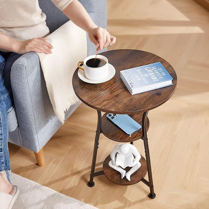 Dulcii Small Round End Table for Narrow and Small Space, 3-Tier Round Accent Couch Beside Table, Modern Side Table Corner Sofa Table Nightstand for Living Room Bedroom