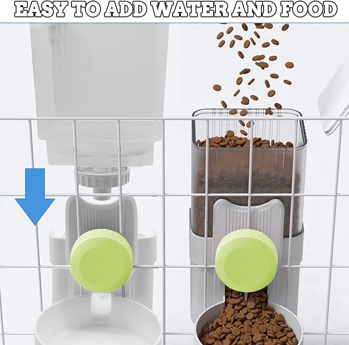 kathson Rabbit Gravity Auto Feeder Set 35oz Hanging Automatic Food Water Dispenser Cage Automatic Feeder Set for Rabbit Chinchilla Guinea Pig Hedgehog Ferret Kitty Puppy (Green)-Mewly Pet