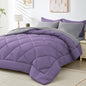 HEVUMYI Queen Comforter Set - 7-Piece All Season Bed in a Bag Queen, Ultra Soft Bedding Set with Comforter, Flat Sheet, Fitted Sheet, Pillowcases, Pillow Shams, Purple & Light Grey