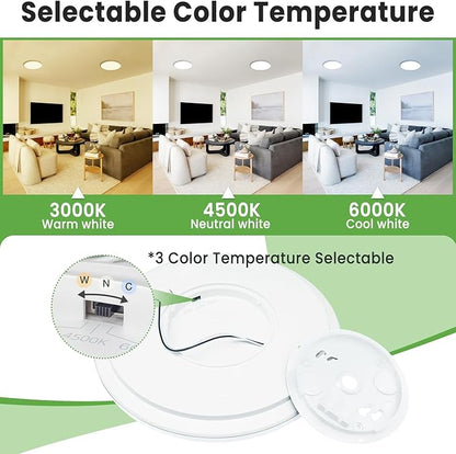 zemty LED Ceiling Light 9Inch - 24W 2400LM Small Led Lighting Fixture for Ceiling, 3000K-4500K-6000K Selectable, Super Thin & Low-Profile Flat Ceiling Lamp for Bedroom Kitchen Bathroom - 2Pack