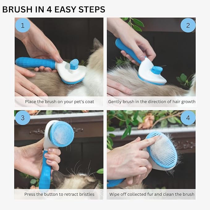 AIXINPET Cat & Dog Self Cleaning Slicker Brush - Easy to Remove Loose Fur, Harmless Deshedding Grooming Tool, Massaging Function - Suitable for Shedding & Furry Pets, like Rabbits and Ferrets-Mewly Pet