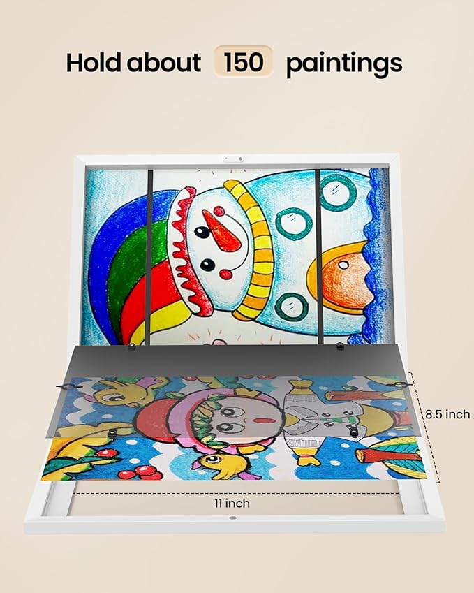 BAIJIALI White Art Frames for Kids Artwork - Front Opening Holds 150 Drawings, 3D Crafts - 3 Packs 8.5x11 with mat or 9x12 without Mat
