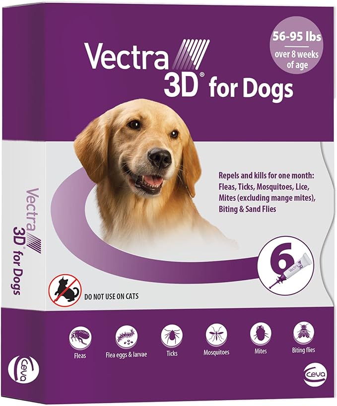 Vectra 3D for Dogs Flea, Tick & Mosquito Treatment & Prevention for Large Dogs (56 to 95 lbs) , 6 month supply-Mewly Pet