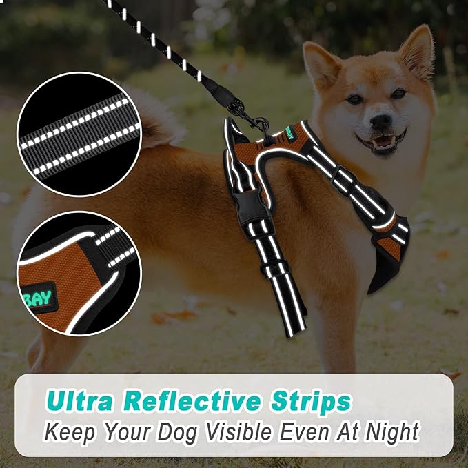 BARKBAY No Pull Dog Harness Large Step in Reflective Dog Harness with Front Clip and Easy Control Handle for Walking Training Running(Orange,S)-Mewly Pet